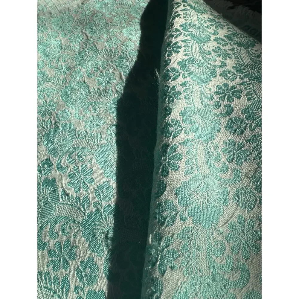 Vintage damask throw blanket floral jacquard woven Gangi blue jacquard teal